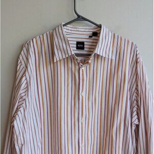Hugo Boss 100% cotton striped button down dress shirt